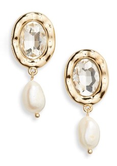 Nordstrom Genuine Freshwater Pearl & Crystal Cabochon Drop Earrings