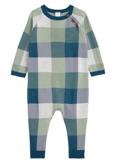 Nordstrom Intarsia Knit Romper in Teal Seagate Plaid at Nordstrom