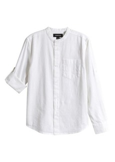 Nordstrom Kids' Band Collar Linen & Cotton Button-Up Shirt