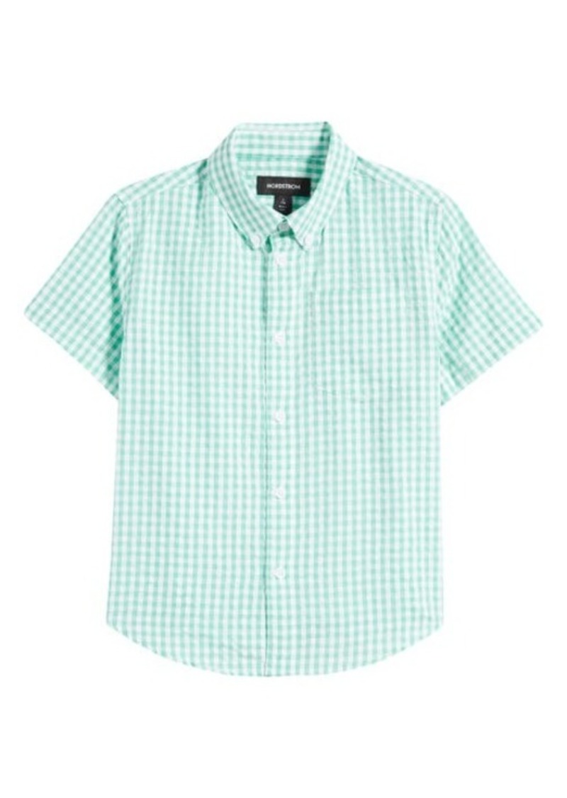 Nordstrom Kids' Short Sleeve Cotton Gingham Button-Down Shirt