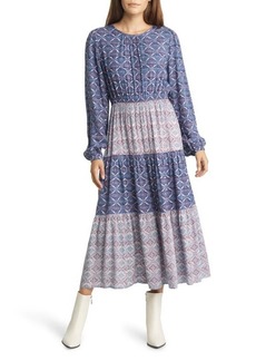 Nordstrom Matching Family Moments Long Sleeve Tiered Dress in Blue Captain Ibiza Geo at Nordstrom