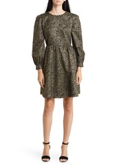 Nordstrom Matching Family Moments Metallic Floral Long Sleeve Fit & Flare Dress in Black- Gold Outline Floral at Nordstrom Rack