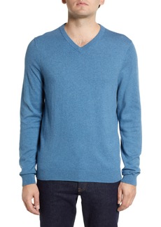 Nordstrom Men's Shop Cotton & Cashmere V-Neck Sweater in Blue Captain at Nordstrom Rack