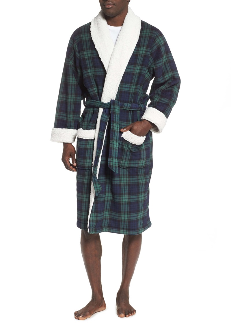 Nordstrom Men's Shop Plaid Fleece Robe with Faux Shearling Lining