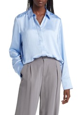 Nordstrom Oversize Satin Button-Up Top in Blue Thread at Nordstrom Rack
