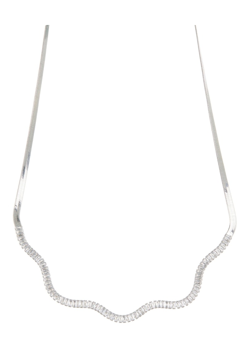 NORDSTROM RACK Baguette Cubic Zirconia Wavy Frontal Necklace in Clear- Silver at Nordstrom Rack
