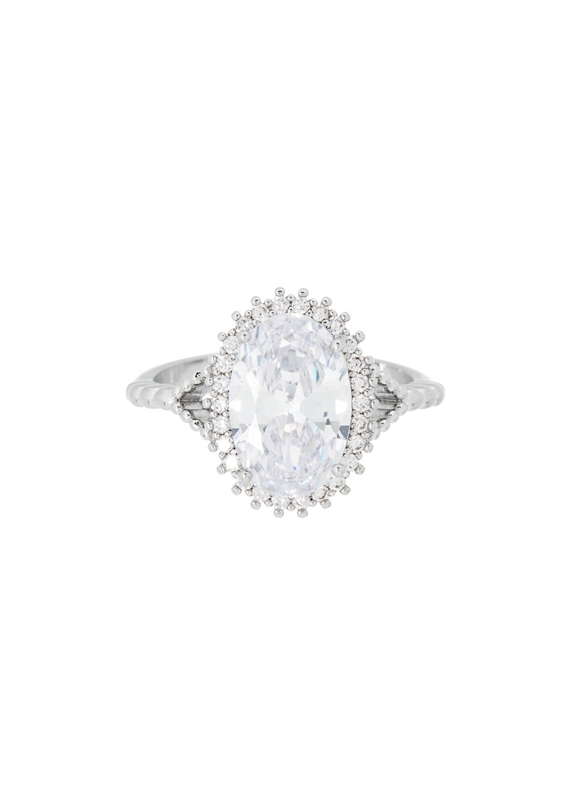 NORDSTROM RACK Cubic Zirconia Oval Halo Ring in Clear- Silver at Nordstrom Rack