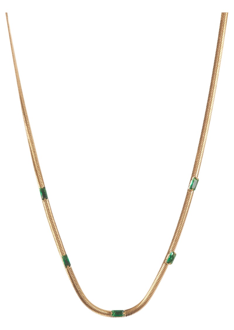 NORDSTROM RACK Waterproof Cubic Zirconia Station Snake Chain Necklace in Green- Gold at Nordstrom Rack