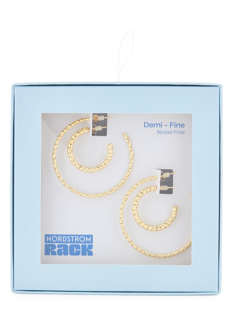 NORDSTROM RACK Demi Fine Set of 2 Textured Hoop Earrings in Gold at Nordstrom Rack