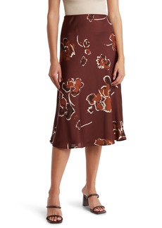 NORDSTROM RACK Essential Bias Cut A-Line Skirt in Brown Raisin Floral Paint at Nordstrom Rack