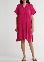 NORDSTROM RACK Everyday Button-Down Beach Cover-Up Tunic in Pink Electric at Nordstrom Rack