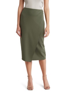 NORDSTROM RACK Microstretch Faux Wrap Pencil Skirt in Green Beetle at Nordstrom Rack