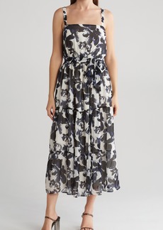 NORDSTROM RACK Floral Tiered Midi Dress in Ivory- Navy Blossoms at Nordstrom Rack