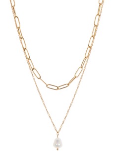 NORDSTROM RACK Waterproof Freshwater Pearl Pendant Layered Necklace in White- Gold at Nordstrom Rack