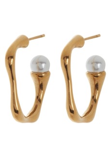 NORDSTROM RACK Waterproof Imitation Pearl & Wavy Hoop Earrings in White- Gold at Nordstrom Rack