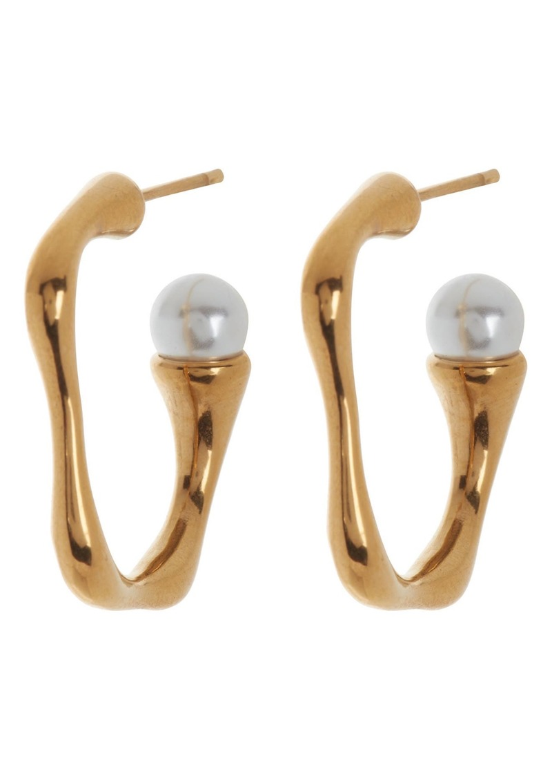 NORDSTROM RACK Waterproof Imitation Pearl & Wavy Hoop Earrings in White- Gold at Nordstrom Rack
