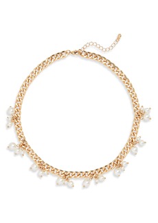 NORDSTROM RACK Imitation Pearl Drop Curb Chain Necklace in White/Yellow Gold at Nordstrom Rack