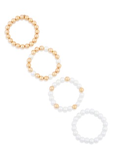 NORDSTROM RACK Imitation Pearl Pack of 4 Stretch Bracelets in White- Gold at Nordstrom Rack