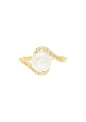 NORDSTROM RACK Imitation Pearl Pavé Cubic Zirconia Swirl Ring in Clear- White- Gold at Nordstrom Rack