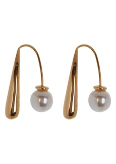 NORDSTROM RACK Waterproof Imitation Pearl Threader Earrings in White- Gold at Nordstrom Rack