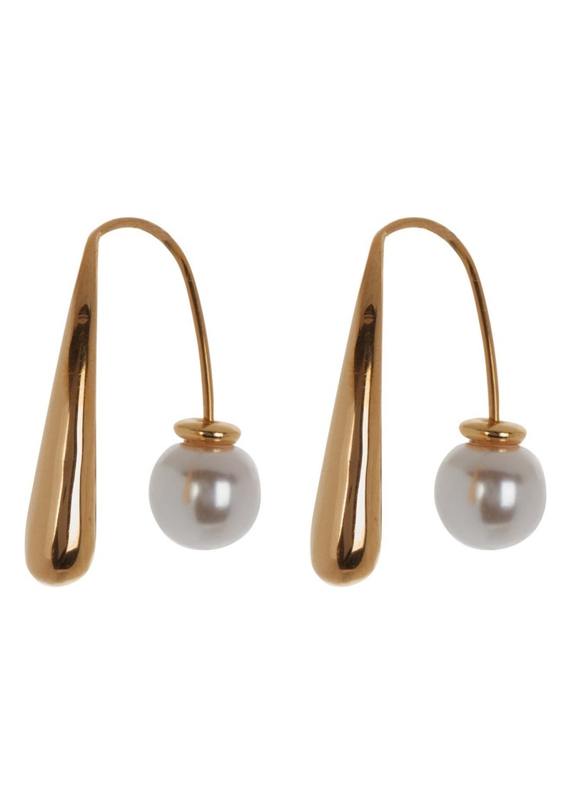 NORDSTROM RACK Waterproof Imitation Pearl Threader Earrings in White- Gold at Nordstrom Rack