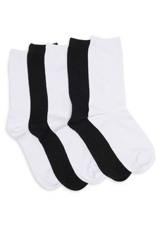 NORDSTROM RACK Pack of Five Perfect Cotton Blend Crew Socks in White -Black at Nordstrom Rack
