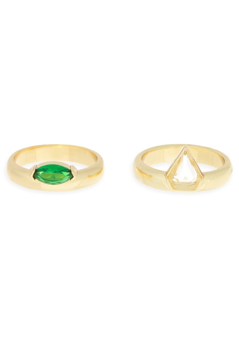 NORDSTROM RACK Set of 2 Cubic Zirconia Rings in Clear- Green- Gold at Nordstrom Rack