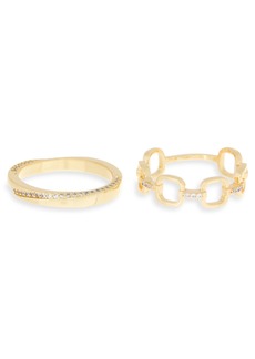 NORDSTROM RACK Set of 2 Pavé Cubic Zirconia Rings in Clear- Gold at Nordstrom Rack