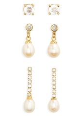 Nordstrom Set of 3 Assorted Cubic Zirconia & Freshwater Pearl Earrings