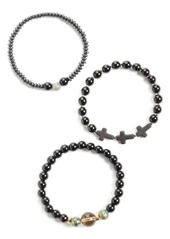 Nordstrom Set of 3 Bead & Cross Bracelets in Black Mix at Nordstrom