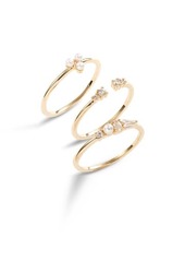 Nordstrom Set of 3 Imitation Pearl & Cubic Zirconia Rings in Clear- White- Gold at Nordstrom