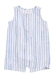 Nordstrom Sleeveless Short Cotton Romper in Blue Feather Washed Pinstripe at Nordstrom