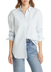 Nordstrom Stripe Oversize Cotton Poplin Shirt in White- Blue Samba Stripe at Nordstrom Rack