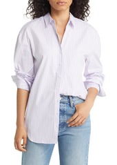Nordstrom Stripe Oversize Cotton Poplin Shirt in White- Purple Samba Stripe at Nordstrom Rack