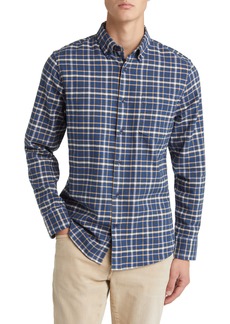 Nordstrom Tech-Smart Trim Fit Check Stretch Button-Down Shirt in Blue Caspia- Orange Orin Plaid at Nordstrom Rack