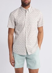 Nordstrom Trim Fit Floral Short Sleeve Stretch Cotton & Linen Button-Down Shirt