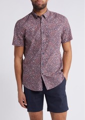 Nordstrom Trim Fit Floral Short Sleeve Stretch Cotton & Linen Button-Down Shirt