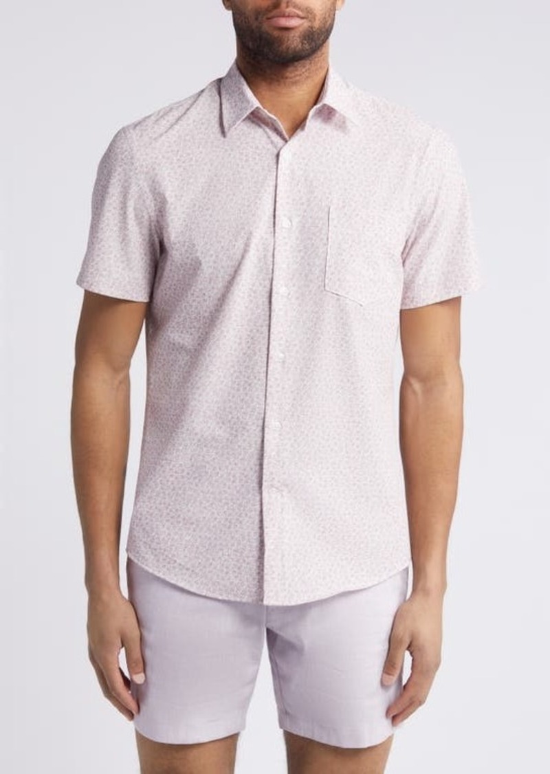 Nordstrom Trim Fit Leaf Print Short Sleeve Cotton Button-Up Shirt