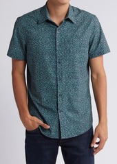 Nordstrom Trim Fit Leaf Print Short Sleeve Cotton Button-Up Shirt