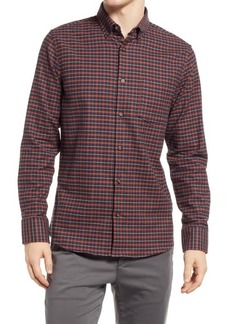 Nordstrom Trim Fit Long Sleeve Button Down Flannel Shirt in Navy - Rust Benedict Plaid at Nordstrom