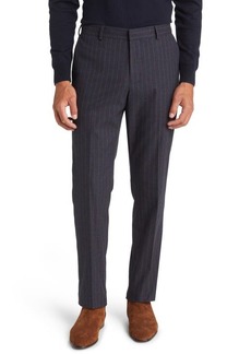 Nordstrom Trim Fit Stretch Flat Front Trousers in Charcoal Rust Pinstripe at Nordstrom