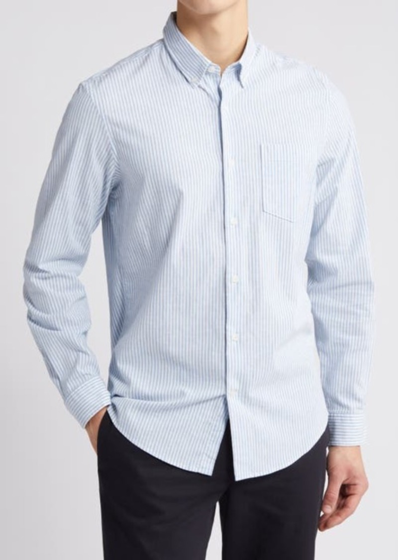 Nordstrom Trim Fit Stripe Stretch Cotton & Linen Button-Down Shirt