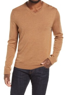 Nordstrom Washable Merino V-Neck Sweater in Brown Bear Heather at Nordstrom