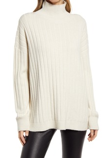Nordstrom Women's Mock Neck Rib Tunic Sweater in Beige Oatmeal Light Heather at Nordstrom