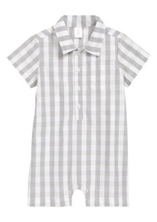 Nordstrom Woven Check Cotton Romper in Green Hush Check at Nordstrom