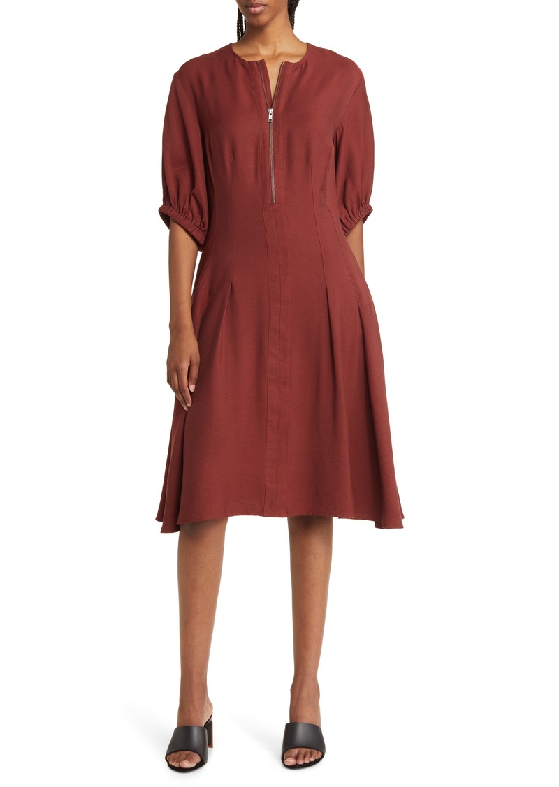 Nordstrom Zip Front Puff Sleeve Dress in Rust Madder at Nordstrom Rack
