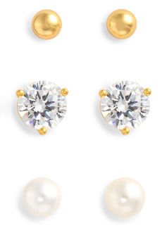 Nordstrom 3-Pack Stud Earrings in Clear- White- Gold at Nordstrom Rack