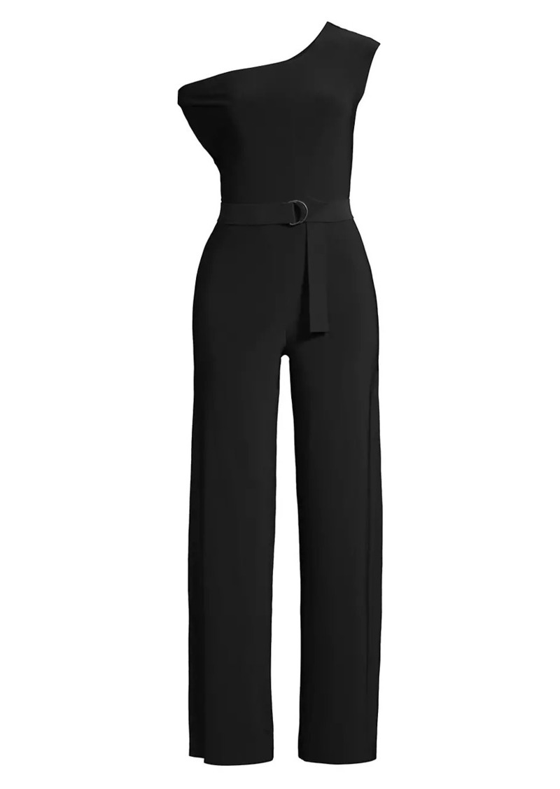 Norma Kamali Asymmetric Drop-Shoulder Wide-Leg Jumpsuit