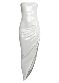 Norma Kamali Asymmetric Strapless Lamé Gown