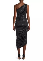 Norma Kamali Diana Metallic Ruched One-Shoulder Gown